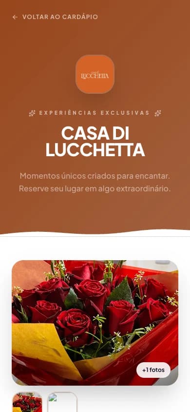Página pública real de experiências da Casa di Lucchetta, visualização mobile