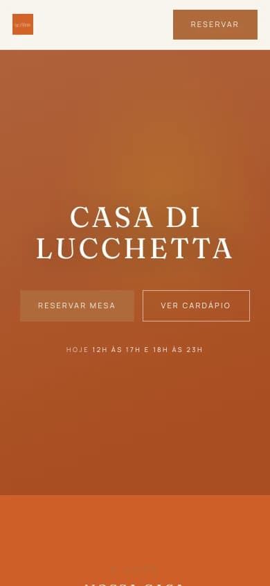Site público real da Casa di Lucchetta, visualização mobile