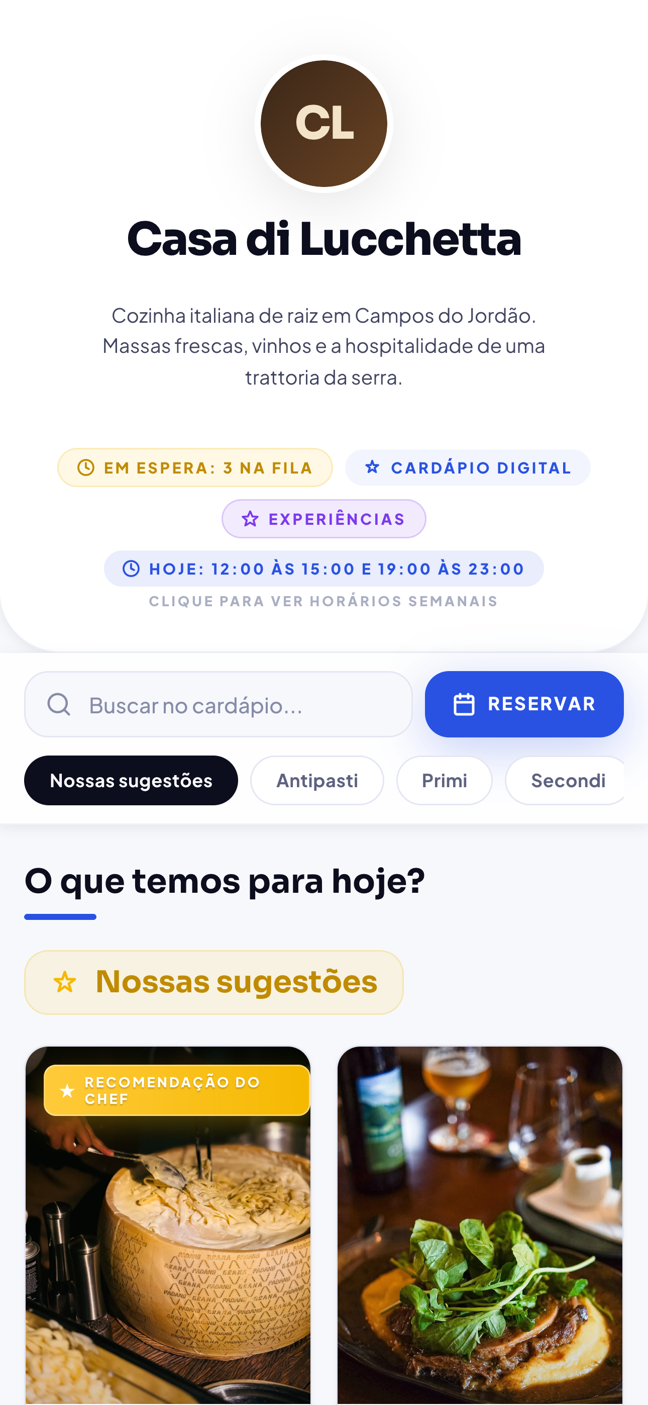 Cardápio público do Leapp no celular